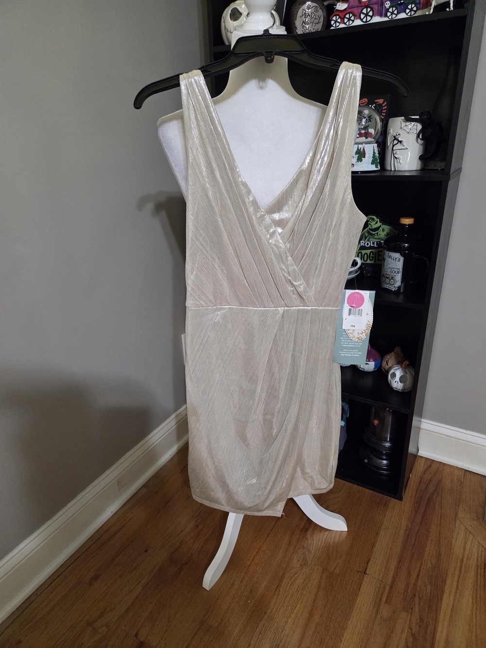 Shimmery Champagne V-Neck Slip Dress